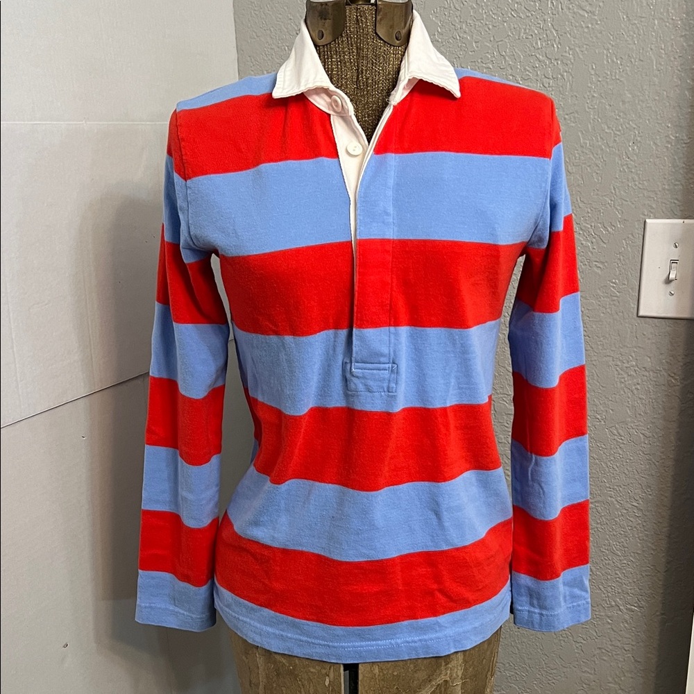 J. Crew Red and Light Blue Striped Rugby Top